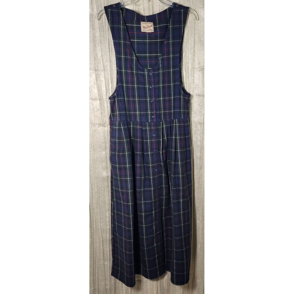 Vintage Woolrich Plaid Cotton Flannel Jumper Dress Women's Size S Cottage Farm